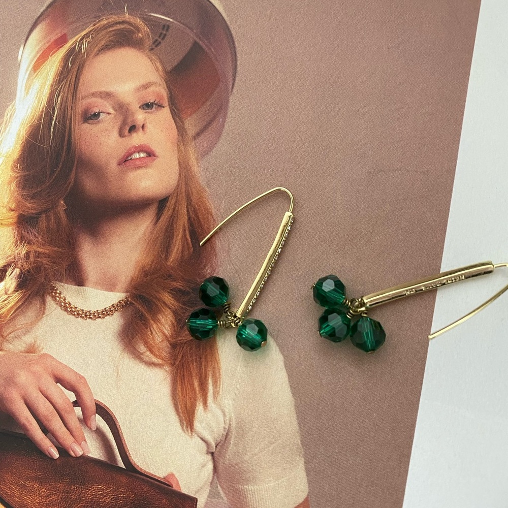Heidi Daus Gold and Green Crystal Earrings - Black Friday sale
